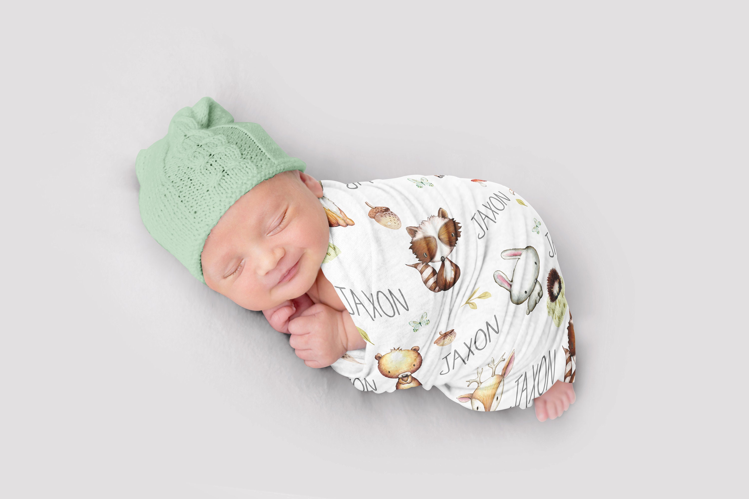 Personalized Baby Blanket With Name - Custom Woodland Print 30x40 Inch Soft Throw