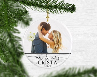 First Christmas Married Ornament Wedding Photo Personalized Marbled Ornament Wedding Gift Mr. and Mrs. Ornament Newlywed Gift FREE SHIPPING