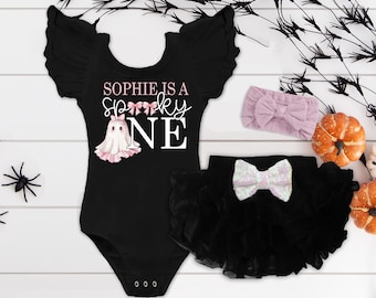 Personalized Baby Girl First Birthday Spooky One Halloween Outfit