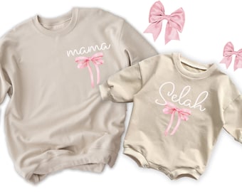 Kokette Mama Mini benutzerdefinierte rosa Bogen Shirts Muttertag Mama und ich passende Shirts
