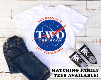 Two the Moon NASA Inspired Birthday and Family Shirt 2nd Birthday Tee Boys Space Birthday Party Ground Control Second Birthday