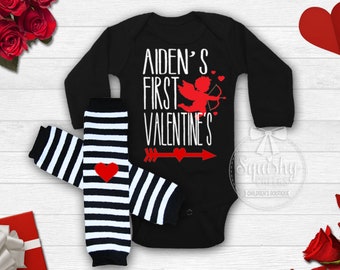 Boy's First Valentine's Day Outfit Personalized 1st Valentine's Outfit Boy's Valentine's Day Shirt Valentine's Bodysuit Boy Valentine