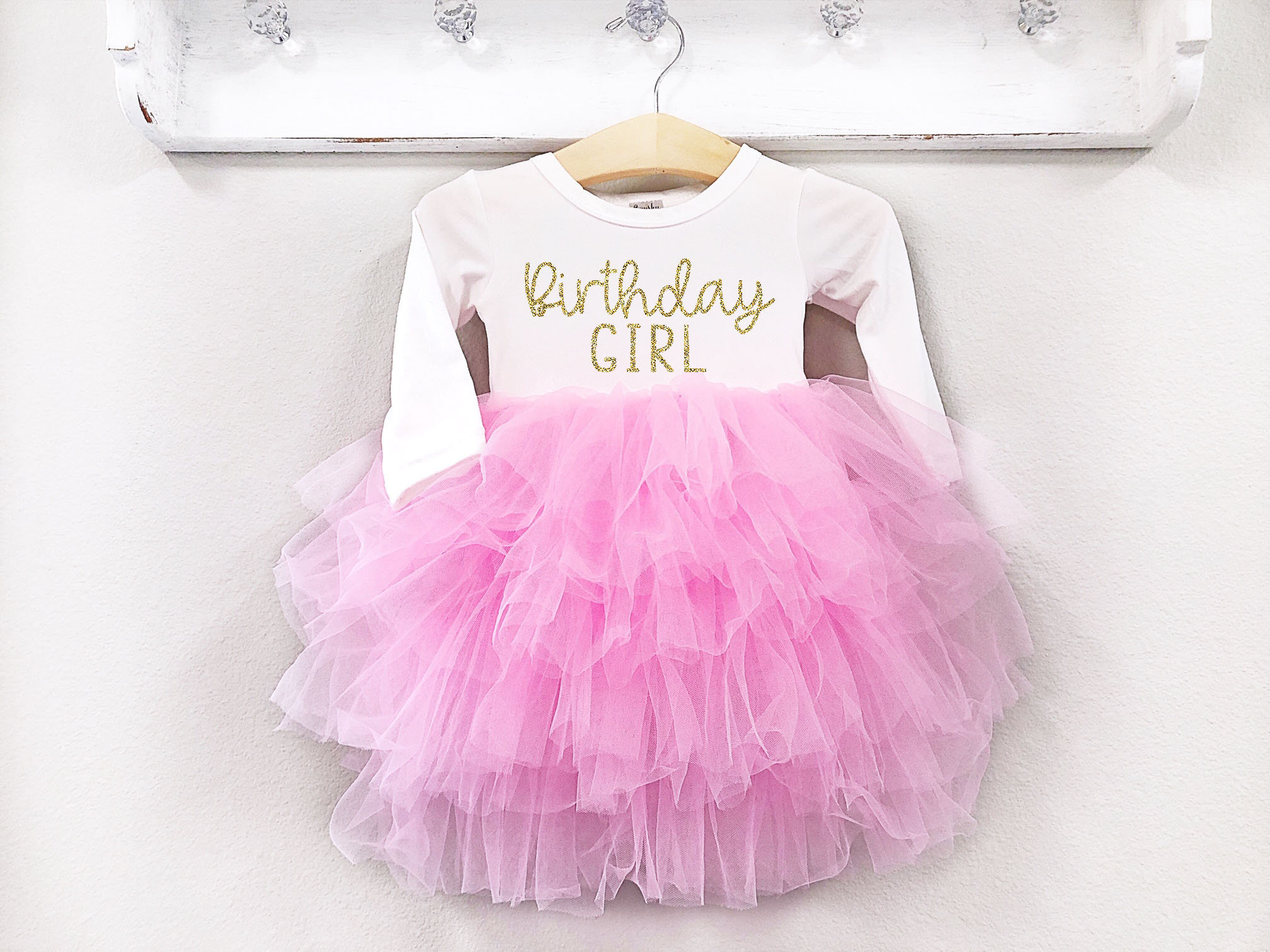 Girls Birthday Dress Pink and Gold Birthday Outfit Long Sleeve Birthday Dress 1st 2nd 3rd 4th 5th Birthday Fluffy Dress