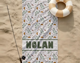 Personalized Fishing Beach Towel: Custom Boys Boat and Pool Towel