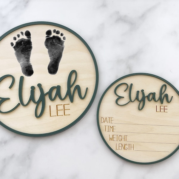 Baby Footprint Keepsake Sign Birth Stat Sign Baby Shower Gift, Choose your color