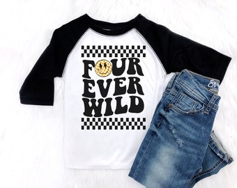 Four Ever Wild Boy's Fourth Birthday Personalized 4th Birthday Checkered Skater