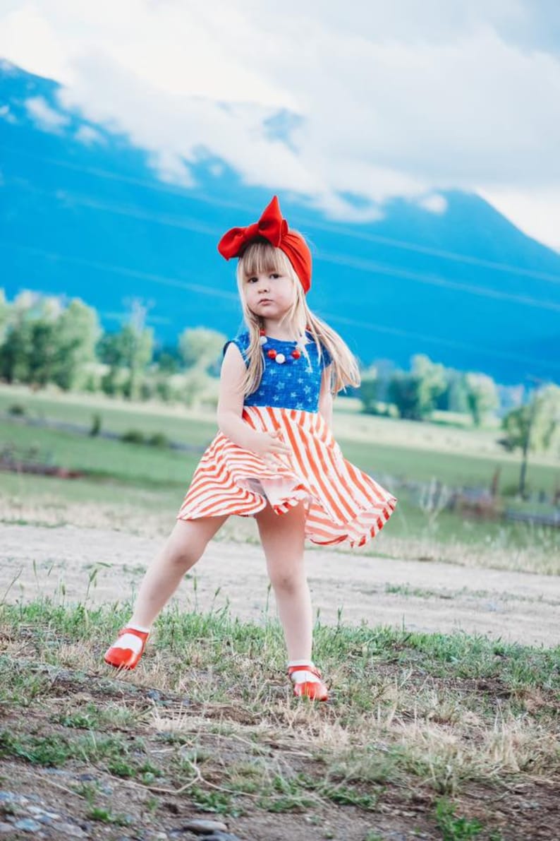 4th of July Twirl Dress Girl Fourth of July Girl Outfit 4th of July Dress Stars and Stripes Red, White and Blue Dress Patriotic Dress Baby 