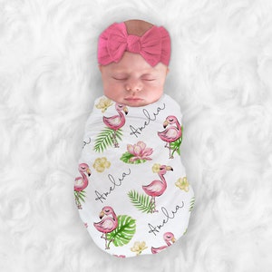 Flamingo Baby Swaddle Personalized Baby Girl Blanket Flamingo Name Blanket Flamingo Nursery Baby Shower Gift Blanket and Pillow Set