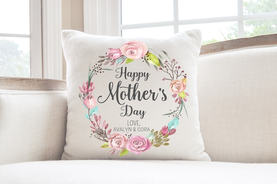Mother's Day Pillow Personalized Gift from Kids Keepsake Gift for Mom Plush 16x16 Square Pillow Case with option of Pillow Form