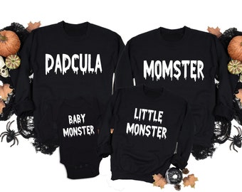 Family Halloween Shirts Momster Mini Monster Dadcula Sweatshirts Matching Mommy and Me Halloween Shirts Dad Mother and Kid Shirts