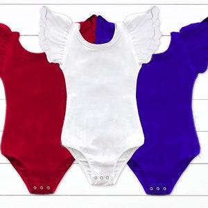 Red Leotard Blue Leotard White Leotard 4th of July Leotards Flutter Sleeve Bow Back Leotards