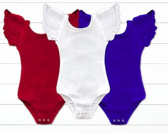 Red Leotard Blue Leotard White Leotard 4th of July Leotards Flutter Sleeve Bow Back Leotards