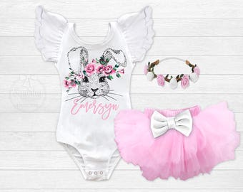 Girls Easter Outfit Personalized Baby Girl Easter Shirt Boho Bunny Birthday Toddler Easter Shirt Newborn Easter Outfit Infant Bunny Leotard