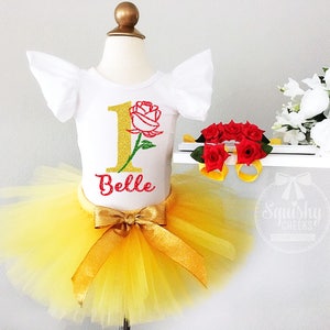 Beauty 1st Birthday Girl Outfit Belle First Birthday Girl Clothing Yellow Red Birthday Baby Girl Clothes Belle Dress Outfit ANY AGE