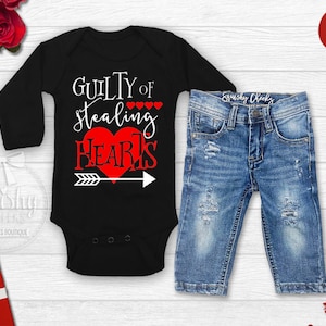 Baby Boy Valentines Outfit Boy&#39;s Valentine&#39;s Day Shirt Guilty of Stealing Hearts Shirt Toddler Boy Valentine Shirt Boy Valentine Bodysuit