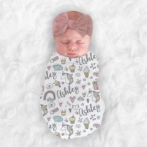 Rainbow Unicorn Baby Girl Blanket Personalize Baby Swaddle Baby Shower Gift Name Blanket 2 Options: Receiving Blanket or Plush Blanket