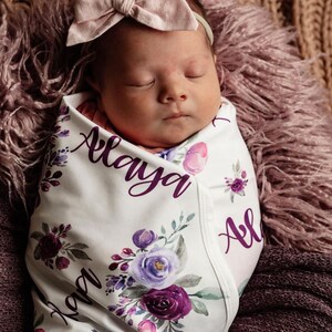 Purple Baby Girl Blanket Personalize Baby Swaddle Baby Shower Gift Monogram Baby Blanket Name Blanket Receiving Blanket or Plush Blanket image 2
