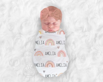 Personalizar bebé niña manta bebé niña retro arco iris manta swaddle bebé ducha regalo nombre manta recepción manta o manta de felpa