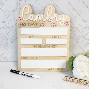 Girls Retro Daisy Changeable Back to School Sign, Personalized Dry Erase Custom Reusable School Sign
