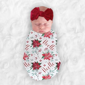Baby Girl Christmas Poinsettia Blanket Personalize Baby Swaddle Baby Shower Gift Monogram Baby Blanket Name Blanket Receiving Blanket