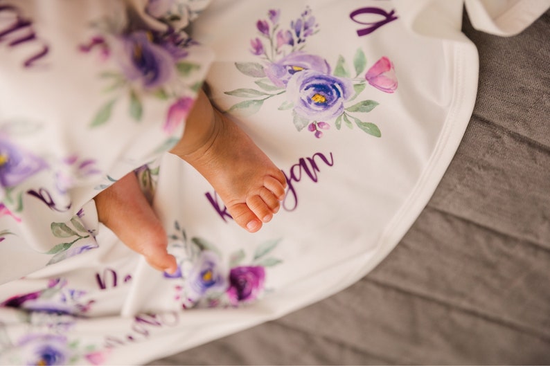 Purple Baby Girl Blanket Personalize Baby Swaddle Baby Shower Gift Monogram Baby Blanket Name Blanket Receiving Blanket or Plush Blanket image 4