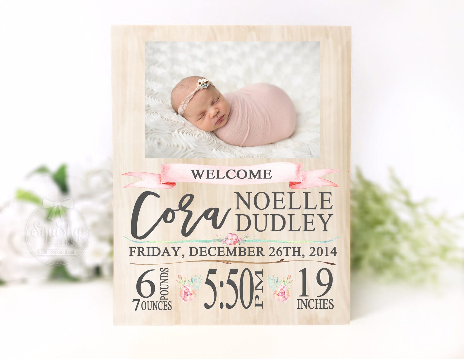 Newborn Baby Girl Stats Birth Announcement Wall Art Photo Art ...