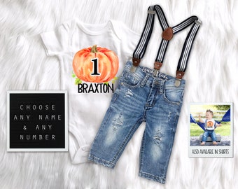 Citrouille anniversaire tenue garçons Halloween automne citrouille anniversaire chemise bébé garçon 1er anniversaire tenue personnalisée Smash gâteau tenue tout âge
