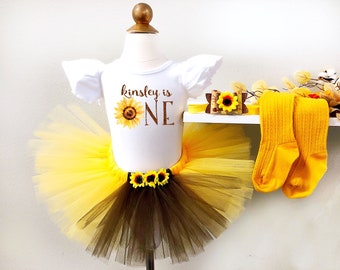 Girls Fall Birthday Outfit Sunflower Birthday Shirt Personalized Baby Girl 1st Birthday Outfit Sunflower Fall Clothes Tutu Outfit
