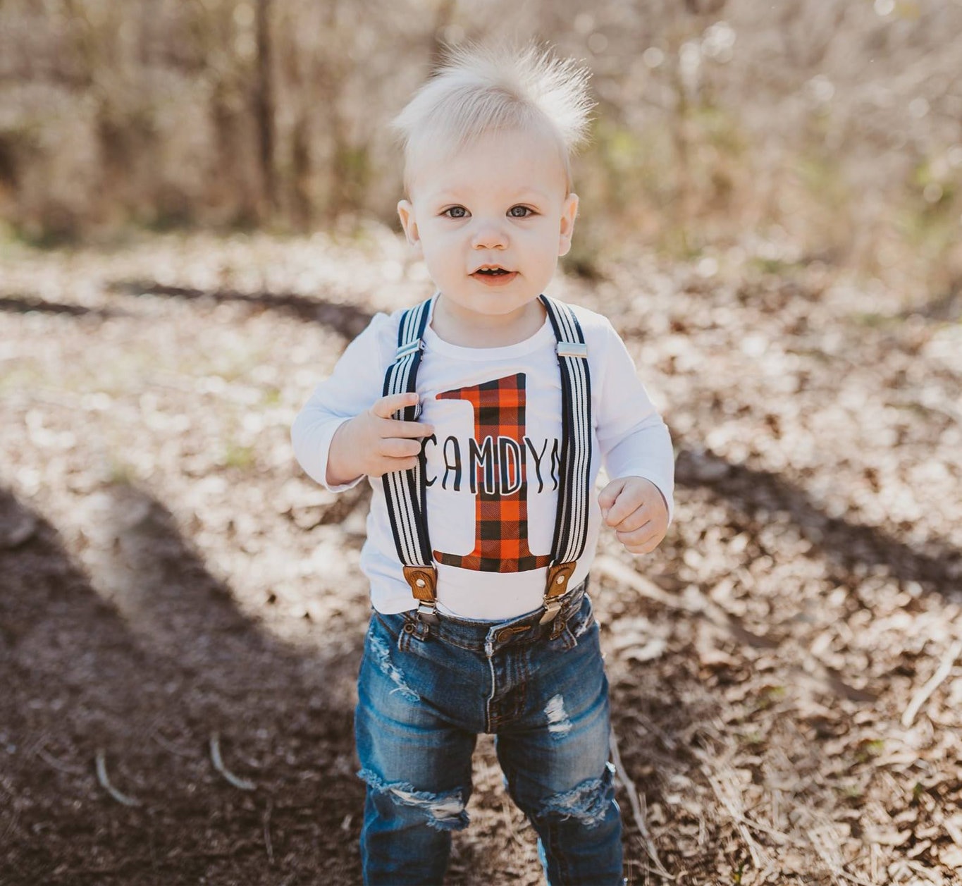BabySquishyCheeks Lumberjack First Birthday Outfit Buffalo Plaid Boy 1st Birthday Shirt Personalized Smash Cake Outfit Distressed Denim Suspender Pant Any Age