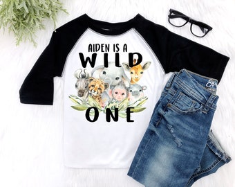 Jungen Wild One Geburtstag Shirt Junge Erster Geburtstag Personalisiert 1. Geburtstag Outfit Jungen Zoo Geburtstag Tier Safari Geburtstag Shirt Zwei Wild