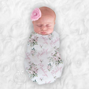 Baby Girl Gift Set Personalized Baby Shower Gift Set Pink Floral Pillow, Blanket, Gown, Burp Cloth, Hat, Bracelet and Baby Barefoot Sandals image 7