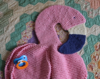Flamingo Lovey Knitting Pattern: Baby Security Blanket Toy (PDF Pattern)