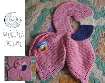Flamingo Lovey Knitting Pattern: Baby Security Blanket Toy (PDF