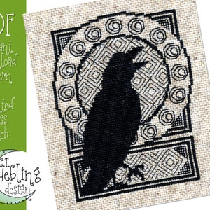 Raven Cross Stitch Pattern PDF – Gothic Blackwork Embroidery – Halloween Witchy Décor – Instant Download - Crow