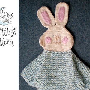 Knitting Pattern PDF – Cheeky Bunny Lovey – Knit Baby Blanket Comforter Toy (No Physical Item)