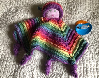 Rainbow Baby Lovey Knitting Pattern: HugKnits Mini Comfort Blanket Toy (PDF Pattern)