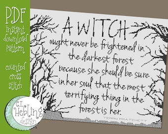 Witch Cross Stitch Pattern PDF – Terry Pratchett Quote – Gothic Halloween Needlepoint Chart – Instant Download