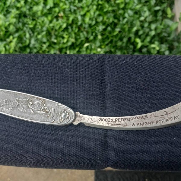 RARE Antique Opera Performance Souvenir Letter Opener~ Chicago's Whitney Opera House Circa 1907~ "A Knight For A Day" 300th Performance