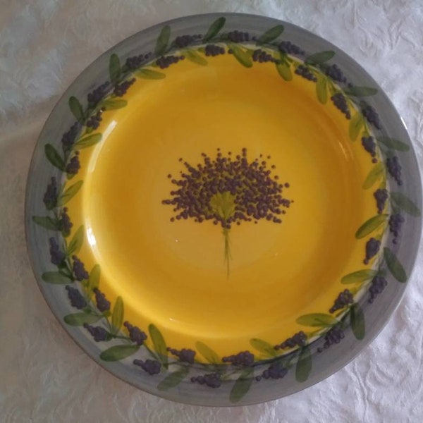 Vintage Hand Painted Plate France~ Peint Main~ Artist Signed~ Yellow Blue Purple~ FREE SHIP