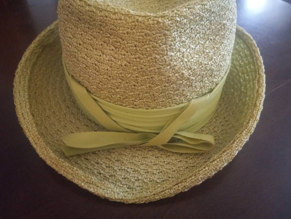 Vintage 50's-60's Green Straw type Hat in Origina… - image 6