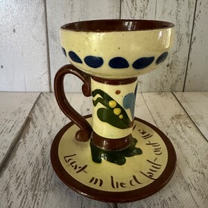 Vintage Torquay Single Taper Candlestick Holder &quot;Last in bed put out the light&quot; ~ Free Ship
