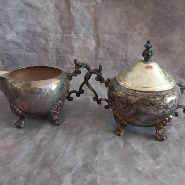 Antique 2- Piece FB Rogers Footed Covered Sugar/Creamer Trade Mark 1883 F.B. Rogers ~ FREE SHIP