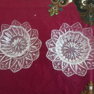 Vintage Clear Lotus Shape Little Bowls w/Underplates ~ Set of 2 ~ Fun Table Accents~ Showers Teas Luncheon Entertaining~ FREE SHIP