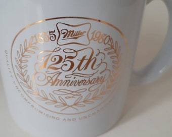 Waechtersbach Miller Beer 125th Anniversary 1855-1980 Gold Trim Mug~ W. Germany ~ Man Cave FREE SHIP