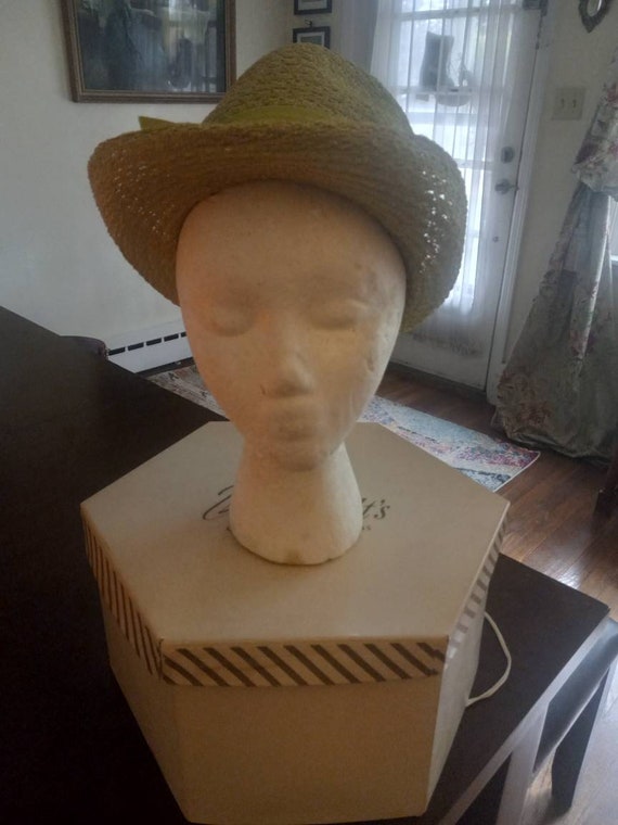 Vintage 50's-60's Green Straw type Hat in Origina… - image 7