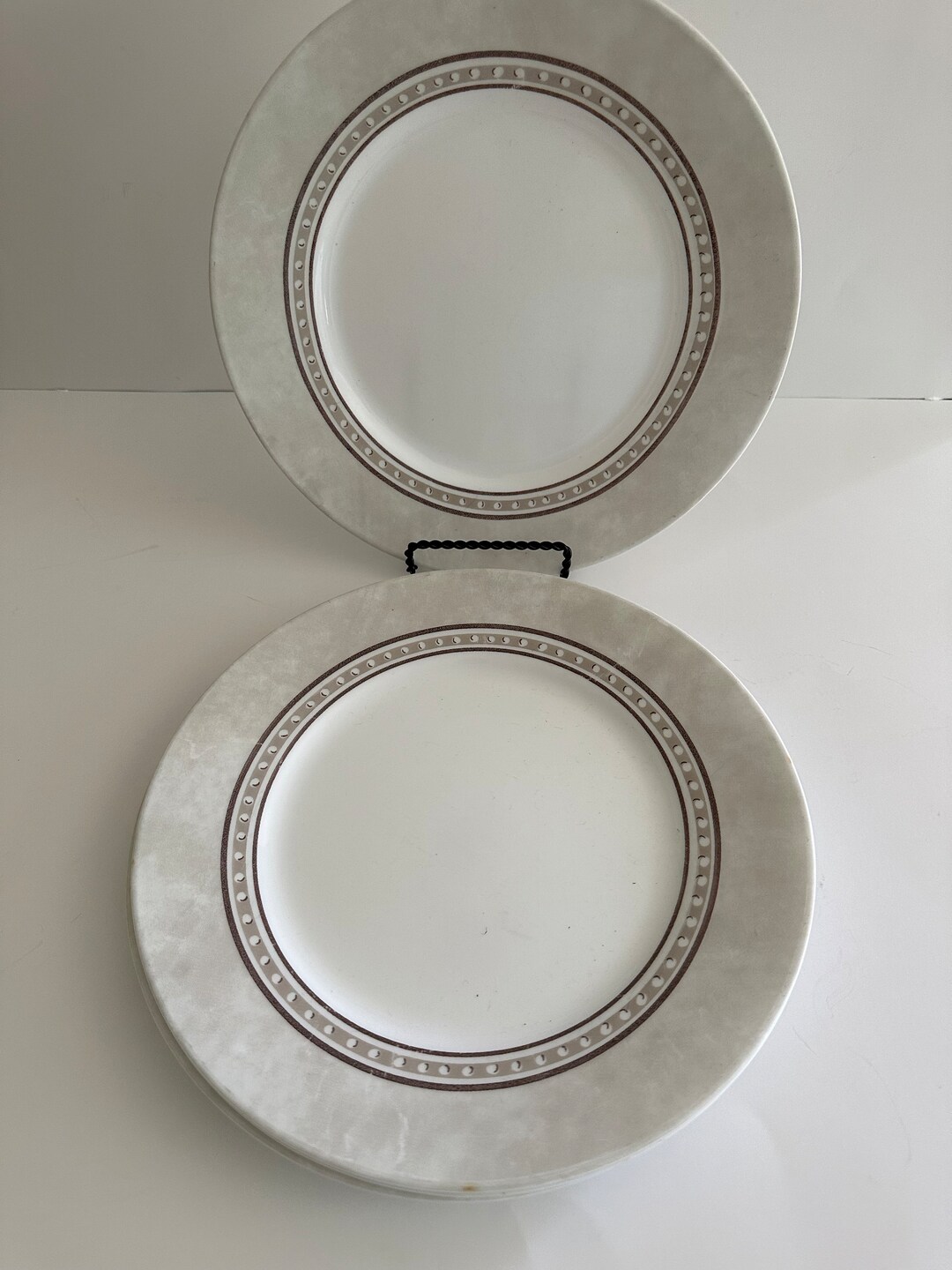 Corelle pewter Dinner Plates 10.75 Beige Taupe Brown Sponge Gray