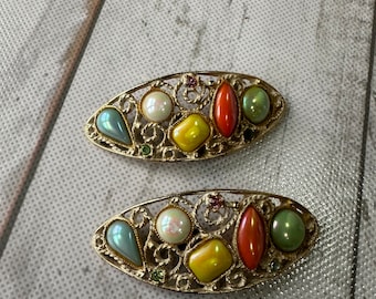 Authentic Vintage Ladies Faux Gemstone Shoe Buckles/Clips~ No Missing Stones~ Free Shipping