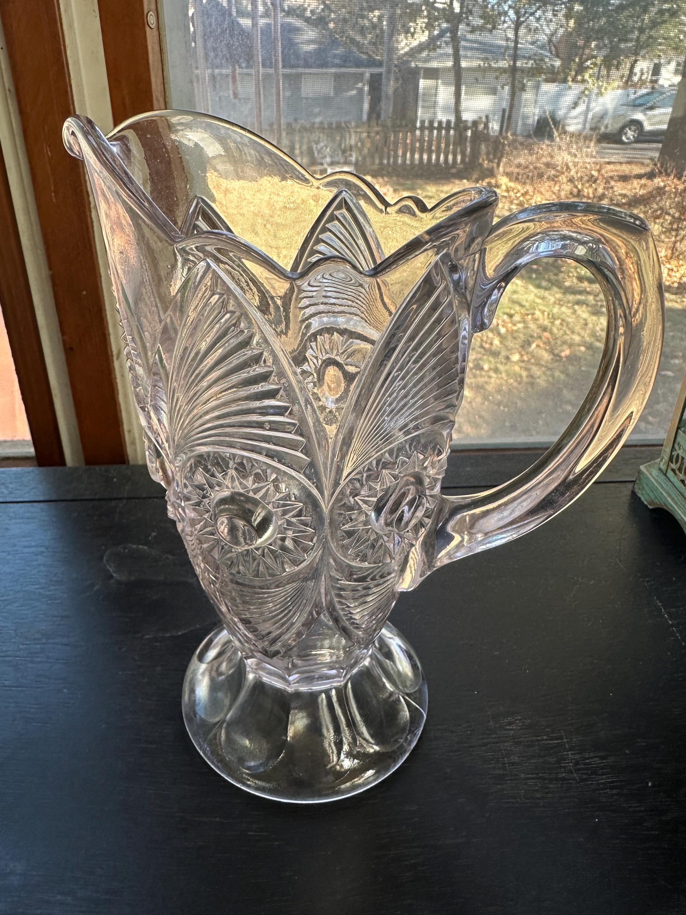 Antique EAPG Bulls Eye and Fan - Water Pitcher - US Glass Co. - Crystal- Stunning Cut Glassware~ 9"~ No Flaws FREE Shipping