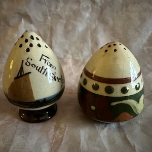 Torquay Salt & Peppers~  Motto Ware Devonware West Country Pottery England Vintage 1930's.  Country Rustic Farmhouse FREE SHIP