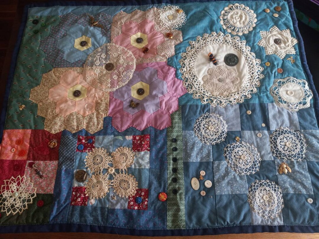 Vintage Handmade Small Quilt/wall Hanging With Bejeweled Etsy